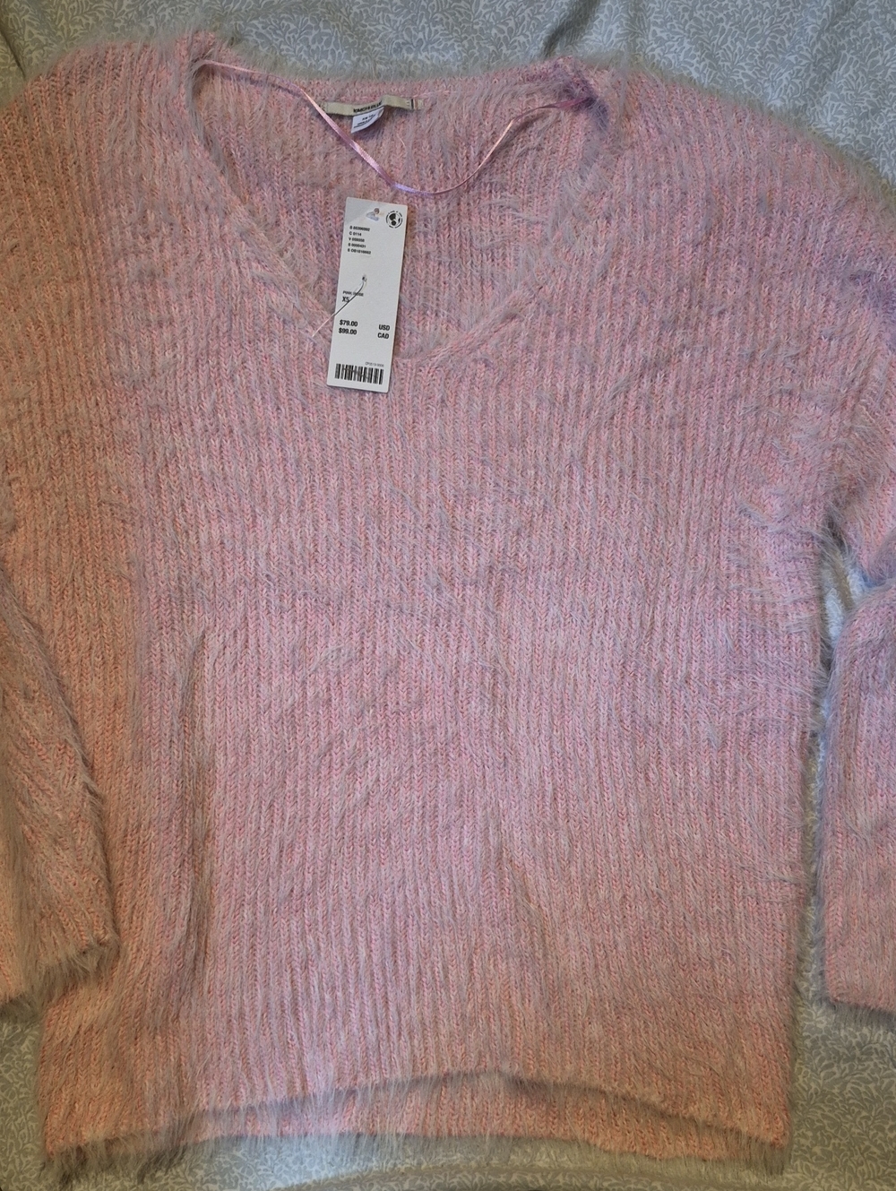 Michael Kors Pink V-Neck Fuzzy Knit Sweater
